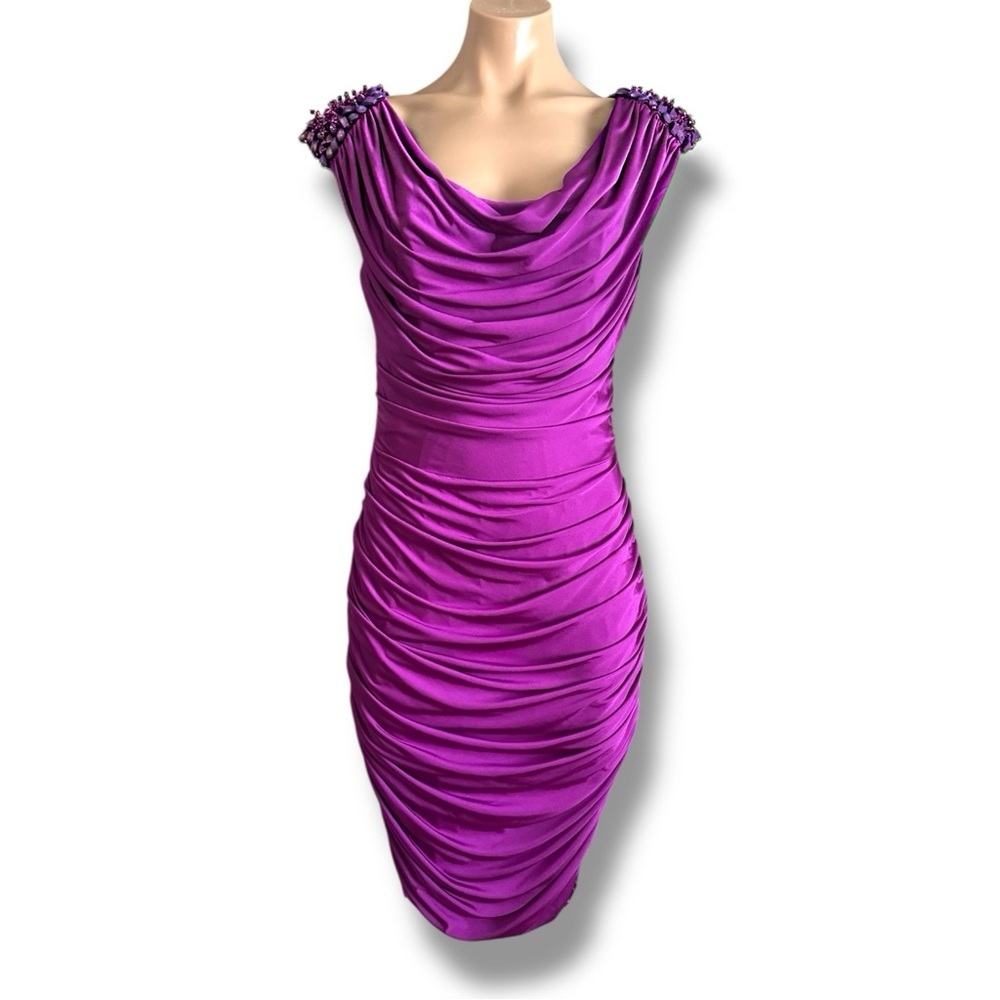 NWT TADASHI SHOJI SHOULDER BEADED RUCHED DRESS SZ M - Picture 4 of 11